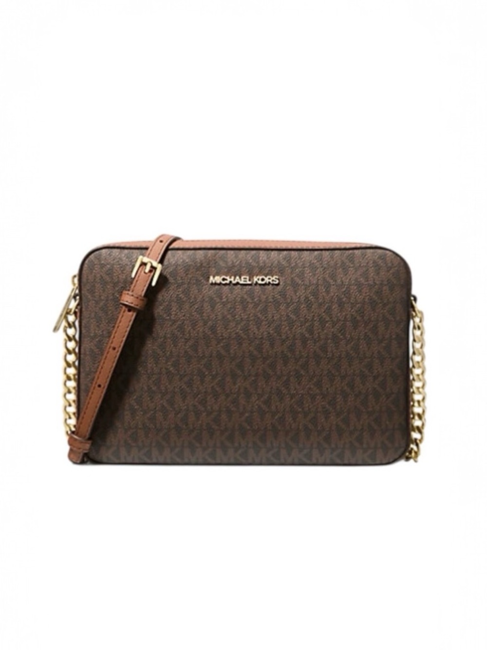 Michael Kors Jet Set Large Logo Crossbody Bag Brown MK Chain Strap